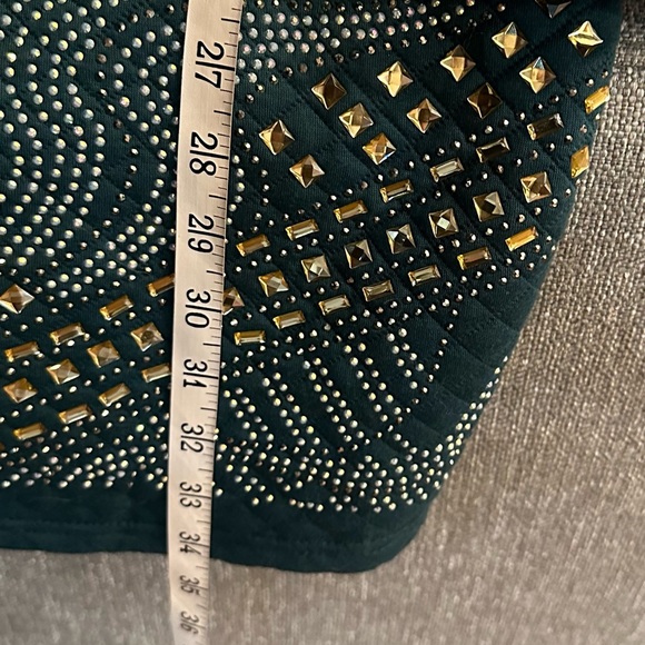 XTaren Teal Green Long Sleeve Quilted Dress Gold and Silver Stones Size Large - Picture 15 of 16